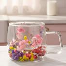 Xícara Caneca de vidro Duplo Borossilicato 110ml com Flores Secas colorida para Chá, Café Resistente