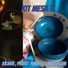 Xícara cerâmica autoral, com pires e prato fundo