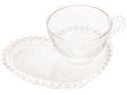 Xícara Cristal Chá Prato Coração Bolinha Transpar. 180ml - Unid.