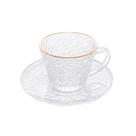 Xícara de Café com Pires Vidro Martelado com Borda Dourada - Lyor - Modelo Petra, 70ml