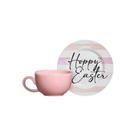 Xícara de Café Rosa com Pires Happy Easter Listras Páscoa Alleanza Cerâmica