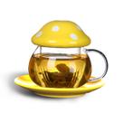 Xícara de chá de vidro Aboyer Mushroom 330 ml com infusor e tampa amarela Xícara de chá de vidro Aboyer Mushroom 330 ml com infusor e tampa amarela