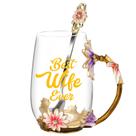 Xícara de chá OEAGO Caneca de vidro floral romântica com colher Xícara de chá OEAGO Caneca de vidro floral romântica com colher
