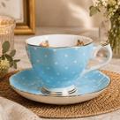 Xícara de Porcelana 200ml - Poá Azul