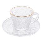 Xícara Em Vidro Martelado Para Chá Café Borda Dourada 180ml