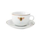 Xícara para Chá com Pires Abelha em Porcelana Branca com Borda Dourada 220 ml LHermitage Unidade