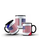 Xícara Preta Porcelana Bandeira Estados Unidos 325ml 1 Unidade + Caixinha