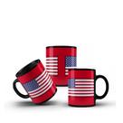 Xícara Preta Porcelana Bandeira Estados Unidos 325ml 1 Unidade + Caixinha