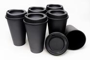 Xícaras de café reutilizáveis Rolling Sands 500mL, pacote com 6 tampas pretas