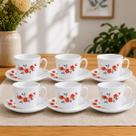 Xícaras de Chá com Pires 12 Peças 220ml Porcelana Red Rose Ideal para Servir com Elegância Xícaras de Chá com Pires 12 Peças 220ml Porcelana Red Rose Ideal para Servir com Elegância