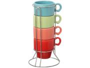 Xícaras Stacky 4 Peças Cerâmica Coloridas 90ml Com Suporte