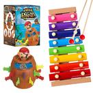 Xilofone Infantil Brinquedo + Jogo Pula Pirata Barril Pirata