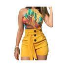 Y2K Solid Button Front Shorts Tie Cintura Praia Verão Shorts de cintura alta Roupas femininas