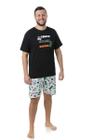 0001 - Pijama Curto Masculino Adulto - Pai/Filho Game Preto