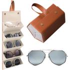 01 Estojo Bolsa Case C/05 Lugares Armação Óculos Solar Grau Maleta Portatil 5 Oculos Sol Dobrável porta viagem divisória Portátil caixa preta couro