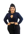 010- cropped manga longa michele plus size rosa soul