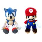 02 Brinquedos Pelucia Super Sonic e Super Mario 35cm Antialergico Bordado - Pelúcia