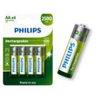 04 Pilhas Bateria AA Pequena Recarregáveis 2500mah 2A Philips 1 Cartela