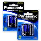 04 Pilhas Bateria C Panasonic Zinco Carvão Média LR14 2 Cartelas