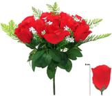 1 Buquê Botões Flores Veludo 15 Rosas Vermelhas Haste 36cm