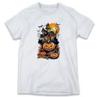 1 Camiseta Festa Halloween Dia das Bruxas Castelo Terror Abóbora