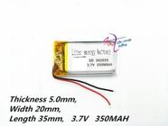 1 Peça 502035 3,7v 350mah 2 Fios 5mm X 20mm X 35mm -