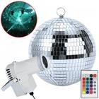 1 Refletor E 1 Globo Bola Espelhado 30cm Luz Rgb Festa KIT001 194882BR REFG30 - PDE