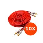 10 Cabos RCA Prime Plug Metal 5MM Transparente Vermelho 5M Cobre - Tech One