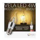 10 Lâmpadas Vela LED C/ Bico Curvo 4w Bivolt E27 - Luz Branca Quente / 3000K - Lustres e Arandelas