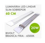 10 Luminárias LED Linear Slim Sobrepor 60Cm 20W Bivolt - Luz Branca Fria/6000K