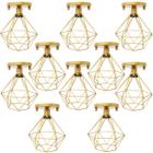 10 Lustres Teto Plafon Industrial Aramado Diamante Retrô Luminária Sobrepor Vintage Dourado - Agp Ilumini