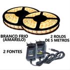 10 METROS DE FITA LED AMARELA 2 rolo de 5m BRANCO QUENTE PARA DECORAÇÃO E ILUMINAÇÃO + fonte