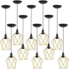 10 Pendentes Aramado Cálice P Luminária Lustre Teto Retrô Vintage Industrial Balcão Dourado - Agp Ilumini