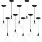 10 Pendentes Aramado Diamante Luminária Lustre P Teto Retrô Vintage Industrial Balcão Branco - Agp Ilumini