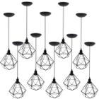 10 Pendentes Aramado Diamante Luminária Lustre P Teto Retrô Vintage Industrial Balcão Preto