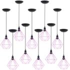 10 Pendentes Aramado Diamante Luminária Lustre P Teto Retrô Vintage Industrial Balcão Rosa - Agp Ilumini