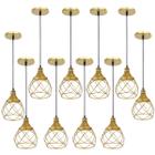 10 Pendentes Aramado Esfera Balonê Dourado Lustre Luminária Teto Regulável Sala Cozinha Industrial