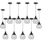 10 Pendentes Aramado Esfera Balonê Preto Lustre Luminária Teto Regulável Sala Cozinha Industrial Agp