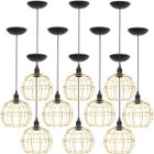 10 Pendentes Aramado Globo Luminária Lustre Teto Retrô Vintage Industrial Balcão Dourado