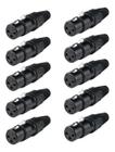 10 Plug Conector Xlr Canon Fêmea 3 Pinos Metal Preto Luminos