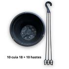 10 Vasos Cuia 18 + 10 Hastes - Preto Para Suculentas Cactos