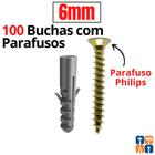 100 Buchas 6mm Fixação com 100 Parafusos 6 Philips Kit Buchas 6mm para Parede concreto
