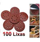100 Discos Lixa 125mm 8 Furos Lixadeira Roto Orbital - Madeira Metal