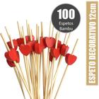 100 palitos decorados, 12cm bambu com coração vermelho - HASHI SEKI