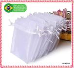 100 Saquinho de organza branco 9x12 fita cetim