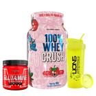 100% Whey Crush Pote 900g - Under Labz+Glutamina Pura Isolates 300g - Integralmedica+Coqueteleira Cores Sortidas