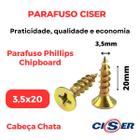 1000 Parafuso Para Madeira Philips Cabeça Chata Chipboard 3,5x20 - Caixa - Ciser