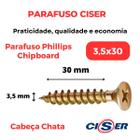 1000 Parafuso Para Madeira Philips Cabeça Chata Chipboard 3,5x30 - Caixa - Ciser