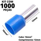 1000un Terminal Tubular Ilhós Pré-isolado Simples Para Cabo de 16mm² Metal 12mm Azul E16-12