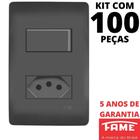 100un Interruptor Paralelo Three Way 10A e Tomada 2P+T 20A Com Placa Habitat Black FAME